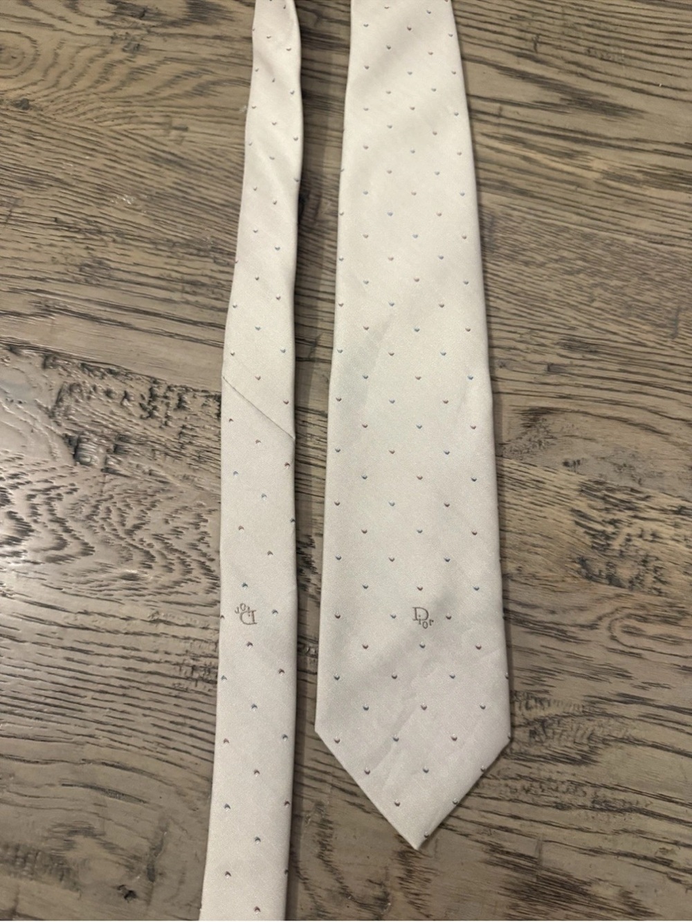 Dior Men's Cream Silk Tie with Tiny Multicolor Dots